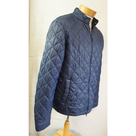 Barbour Harrington Quilted Jacket Mens L Navy Blue Full Zip Tartan Plaid - Picture 10 of 15